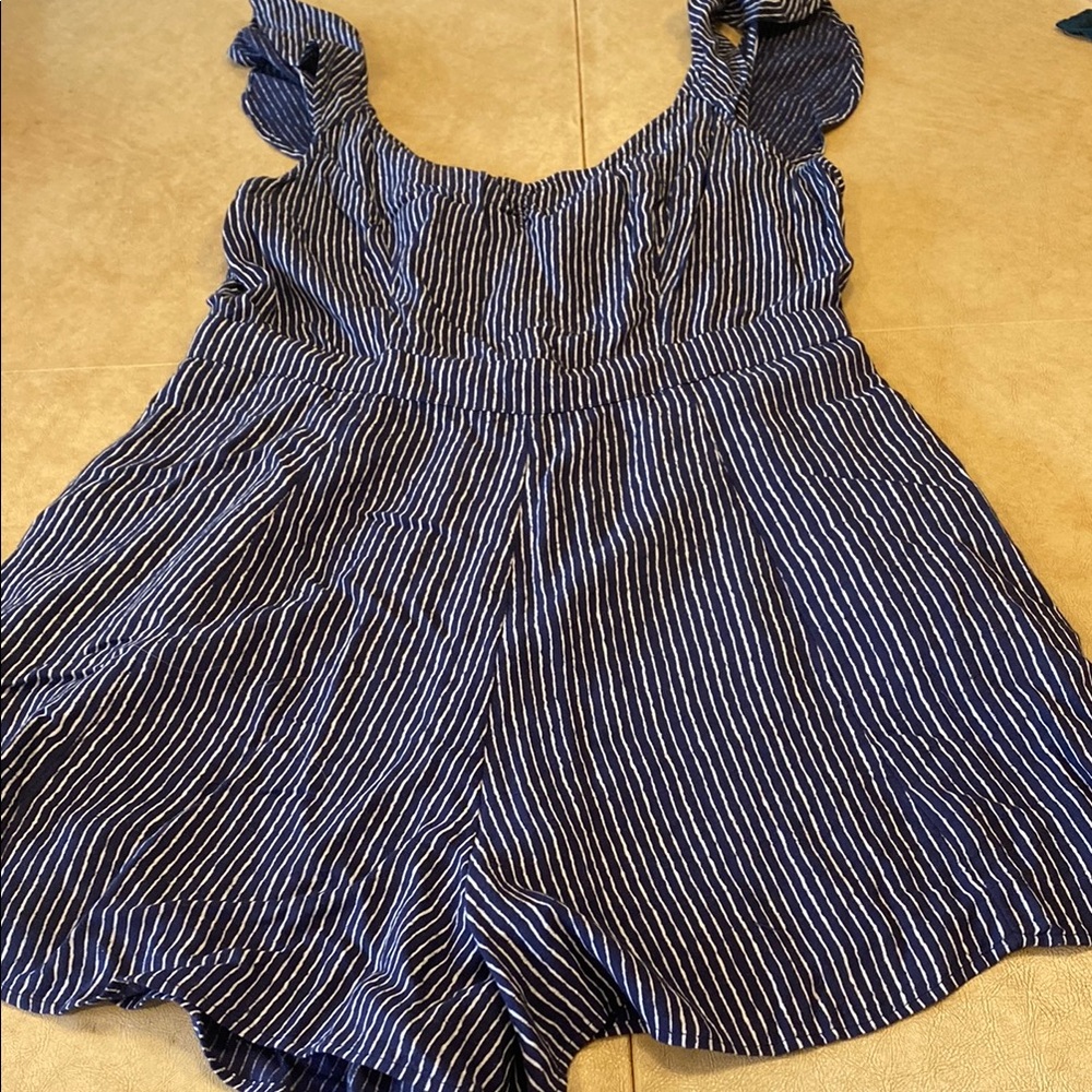 American Eagle Outfitters Navy and White Striped Jumpsuit